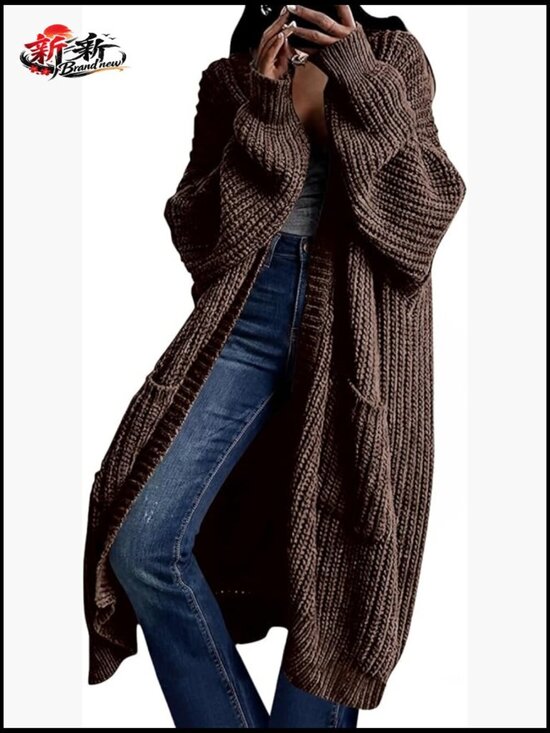 Sweaters - Oversized Long Cardigan Sweater Open Front Knit Duster Coat with Pockets